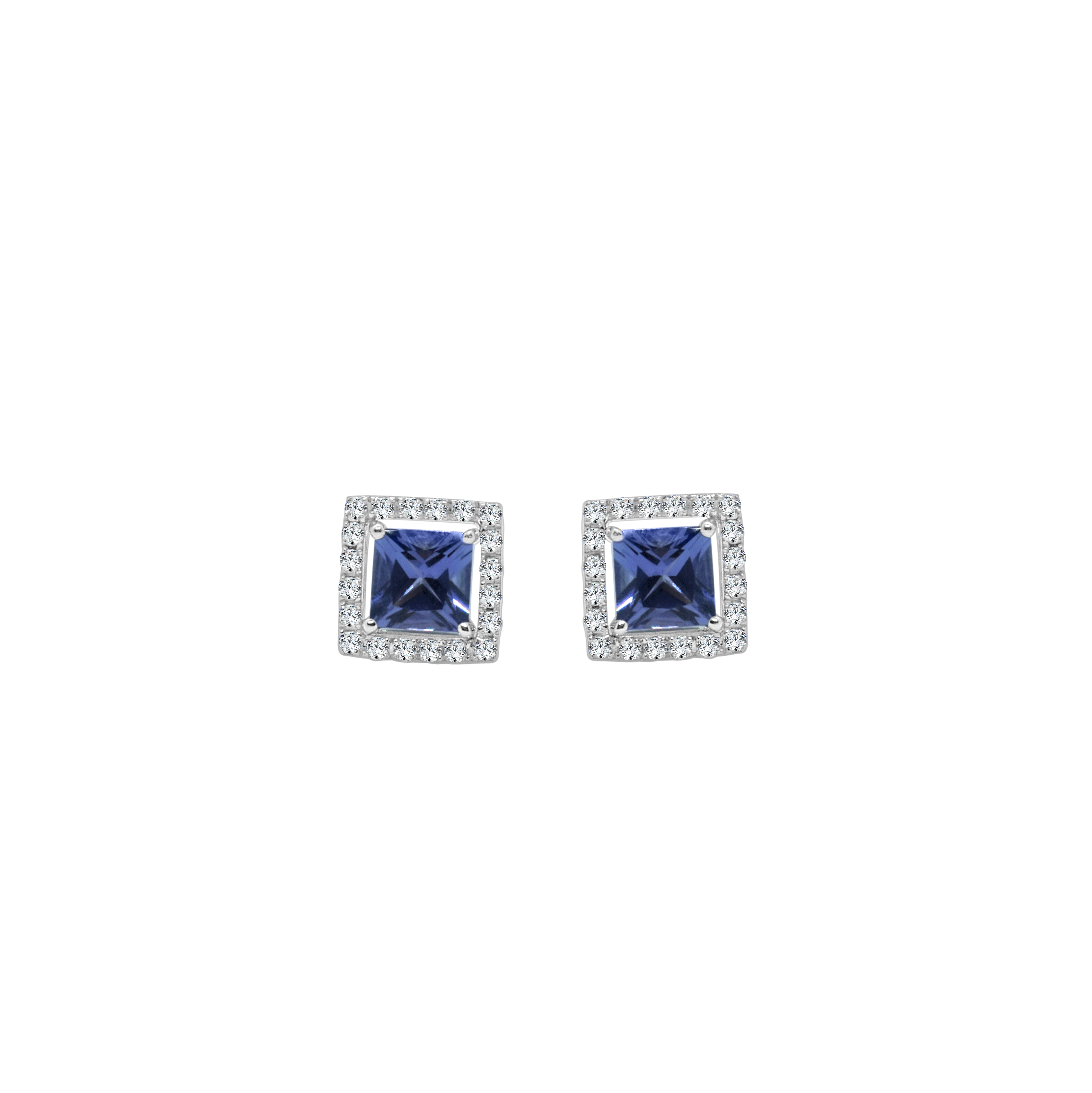 18ct White Gold Square Tanzanite and Halo of Diamond Studs - Aqua Gems ...