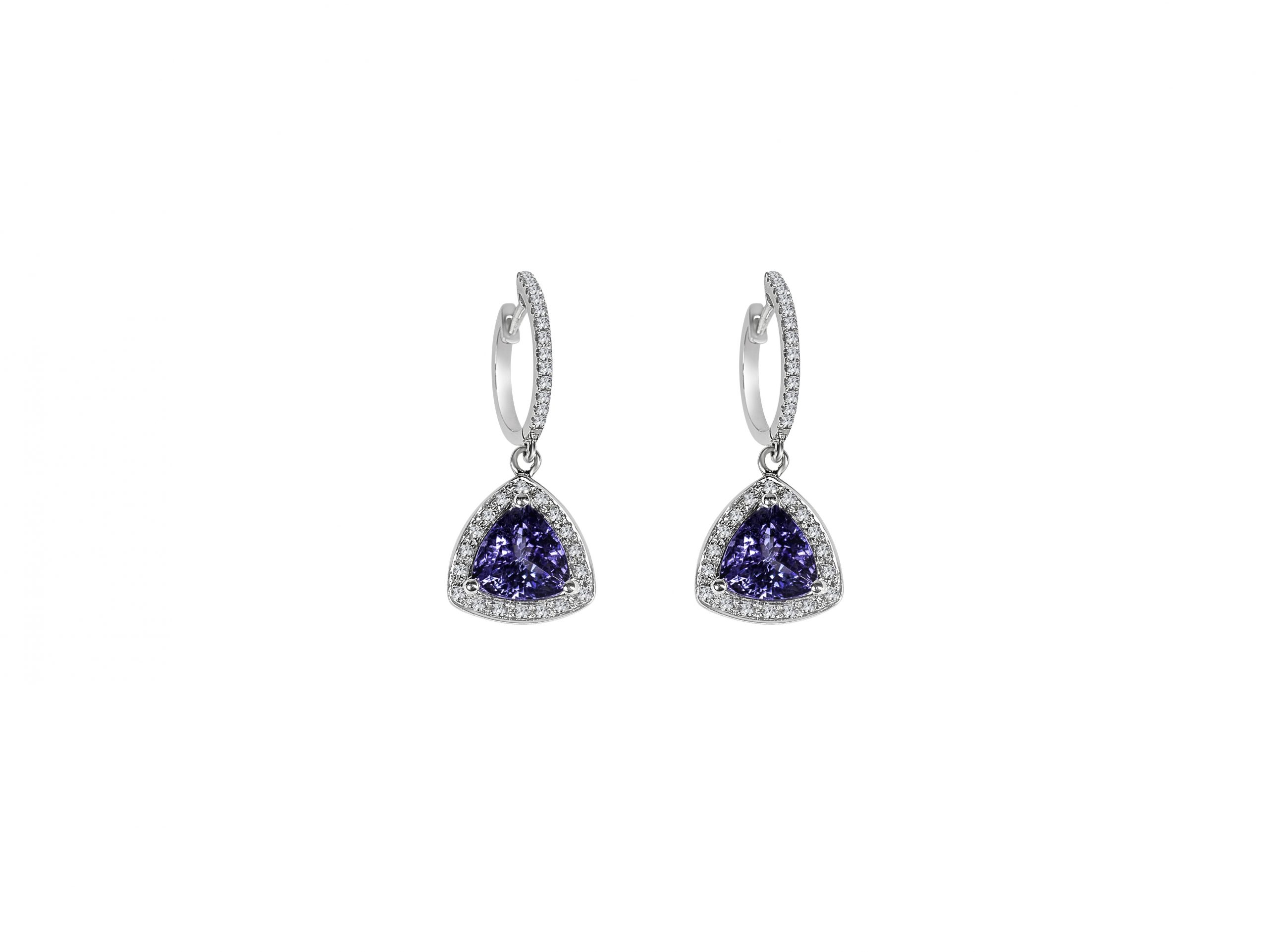 14ct White Gold Tanzanite and Diamond Hoop Earrings - Aqua Gems Jewels