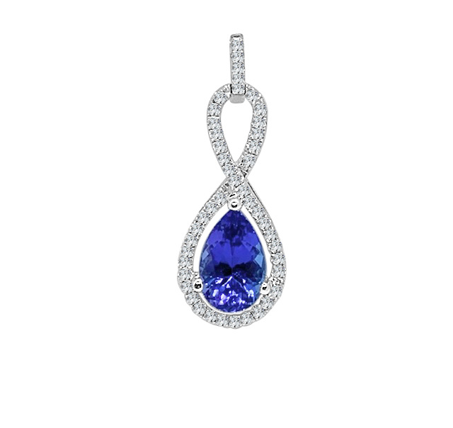 14CT White Gold Pear Shaped Tanzanite and Diamond Pendant - Aqua Gems ...