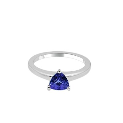 18CT White Gold Solitaire Trilliant Cut Tanzanite Ring - Aqua Gems Jewels