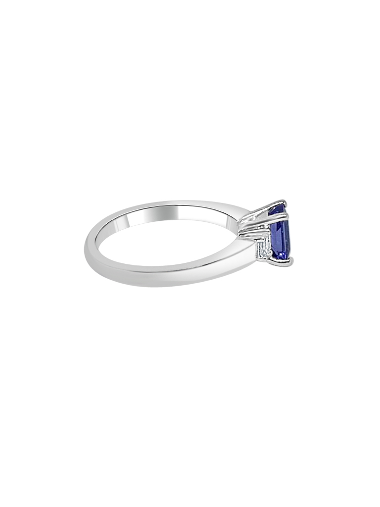 Tanzanite Emerald cut and Diamond Dress Ring - Aqua Gems Jewels